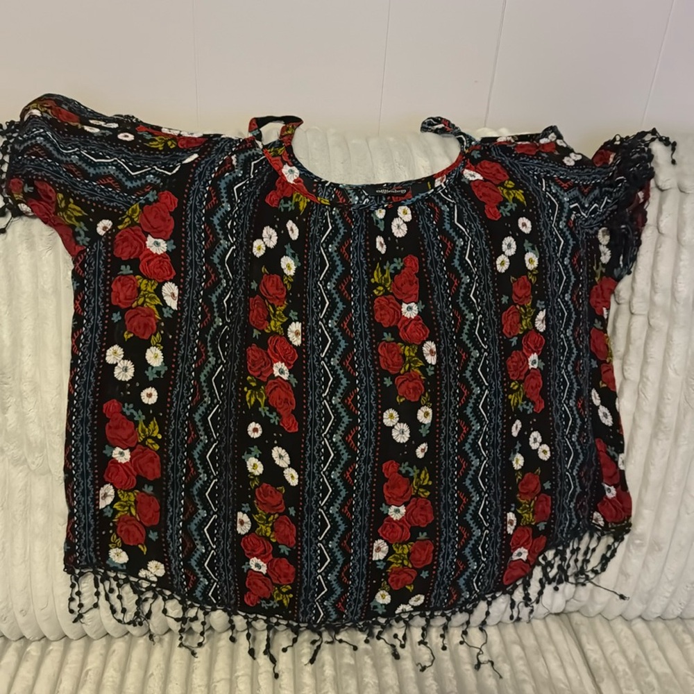 Women’s Multi Colored Peep Shoulder Blouse